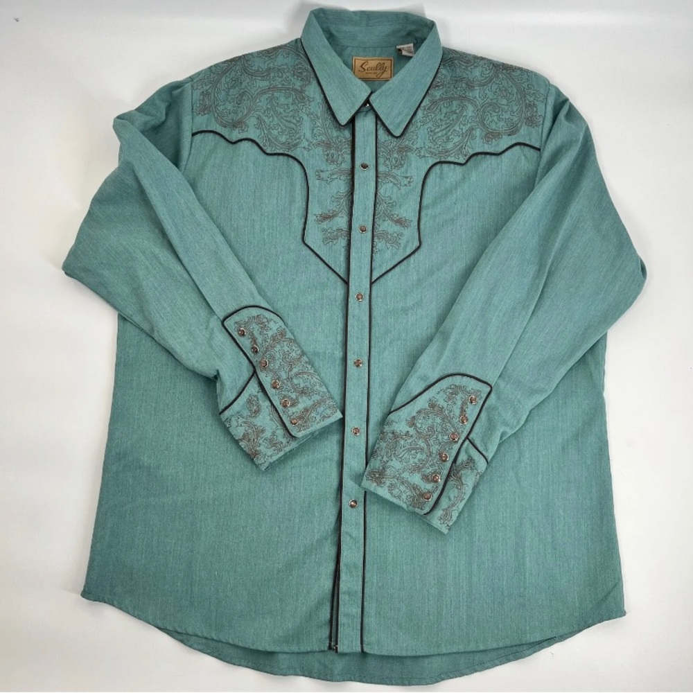Green Scully shirt.  Embroidered yoke. NWOT. Size small